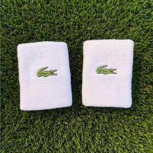 Lacoste White Wristbands with Green Crocodile Logo